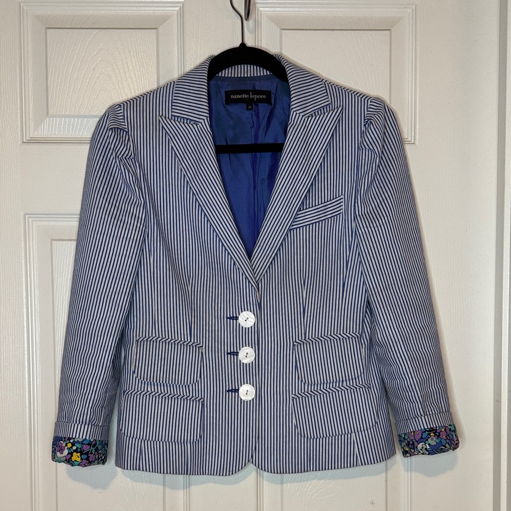 Nanette Lepore Striped Blazer with Floral Accents